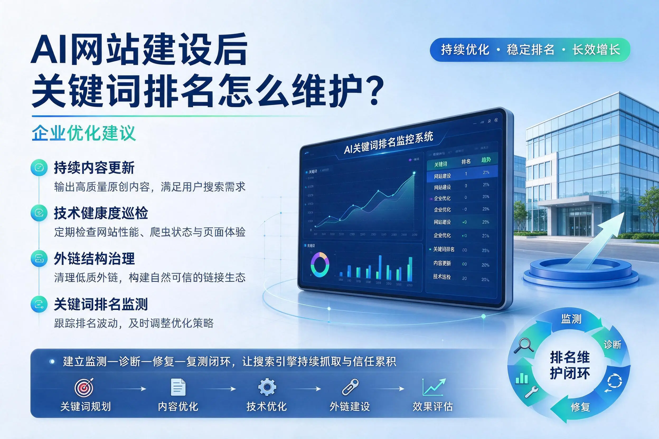 AI网站建设后关键词排名怎么维护？乐山企业优化建议