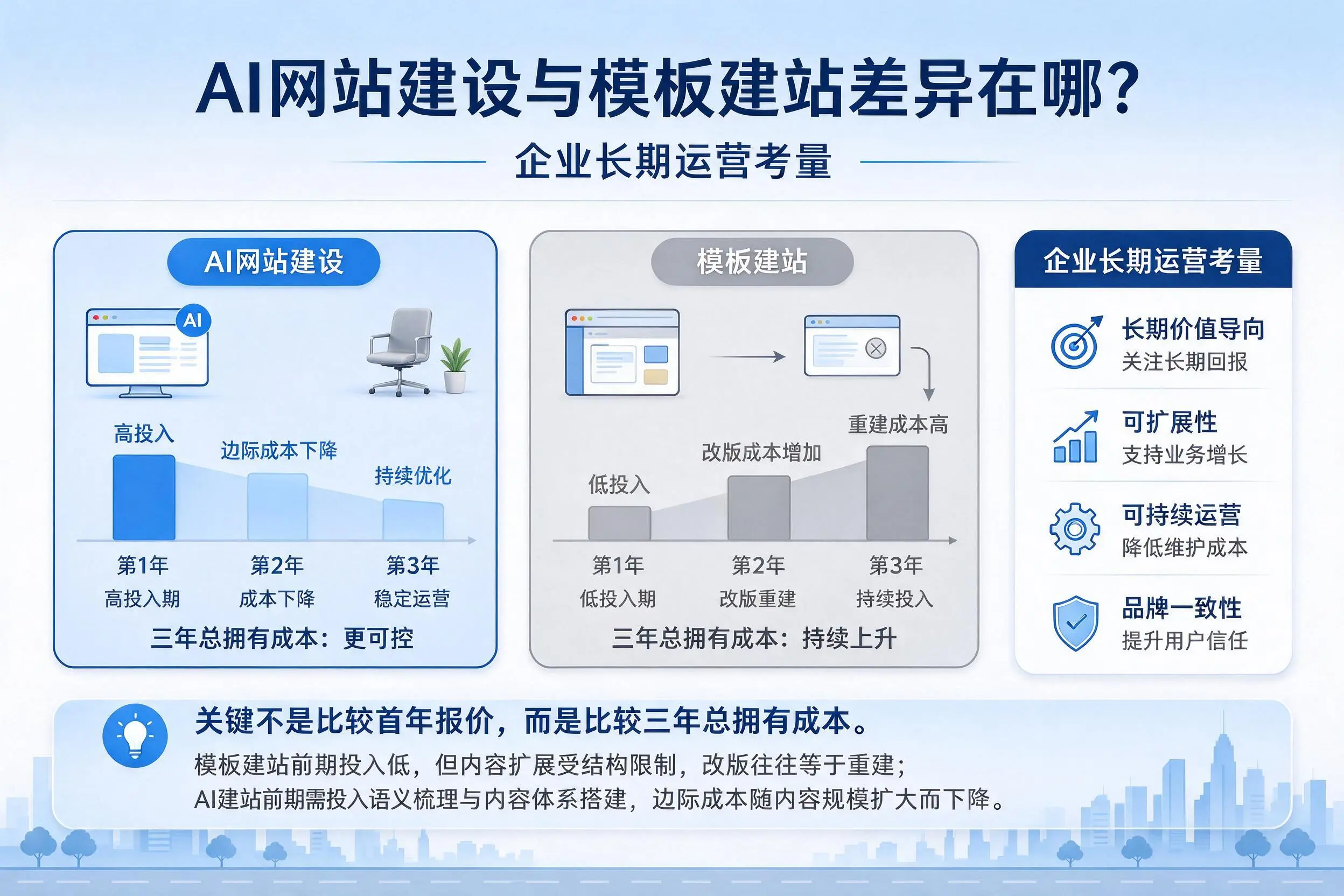 AI网站建设与模板建站差异在哪？乐山企业长期运营考量