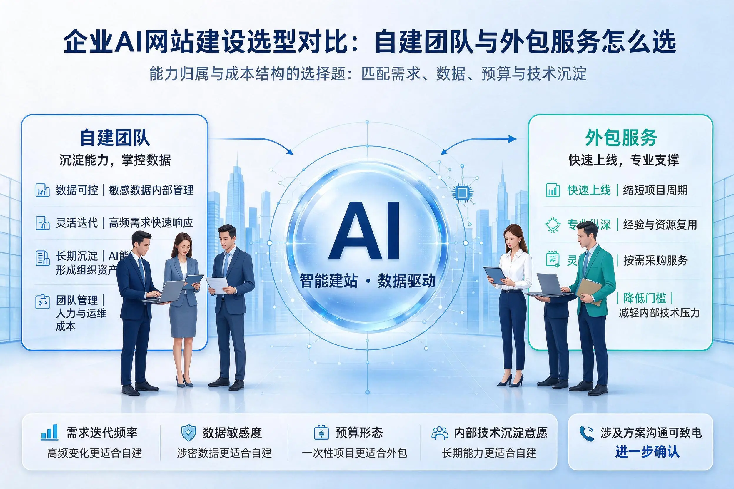 乐山企业AI网站建设选型对比：自建团队与外包服务怎么选